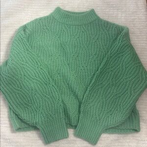 Light Green mock neck sweater with cute sleeves.  Size Large.